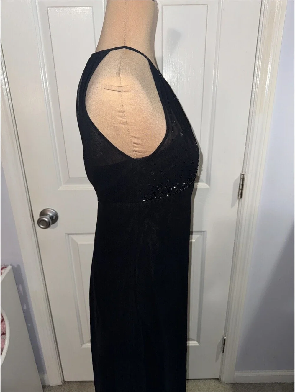 Michael Angelo Black Halter Gown Beaded Waist Formal Evening Dress size 2